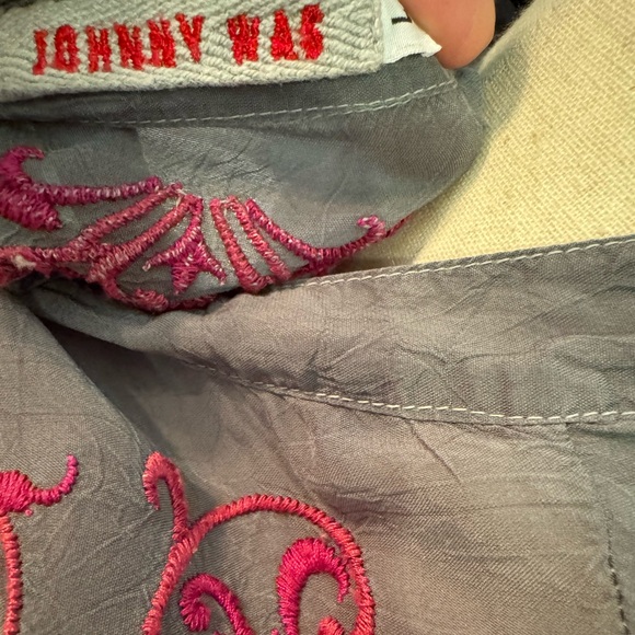 Johnny Was Pink Embroidered Gray Top - Picture 3 of 4